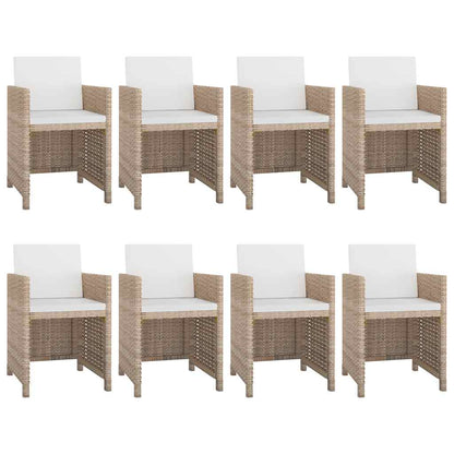Set da Pranzo da Giardino 9 pz con Cuscini in Polyrattan Beige