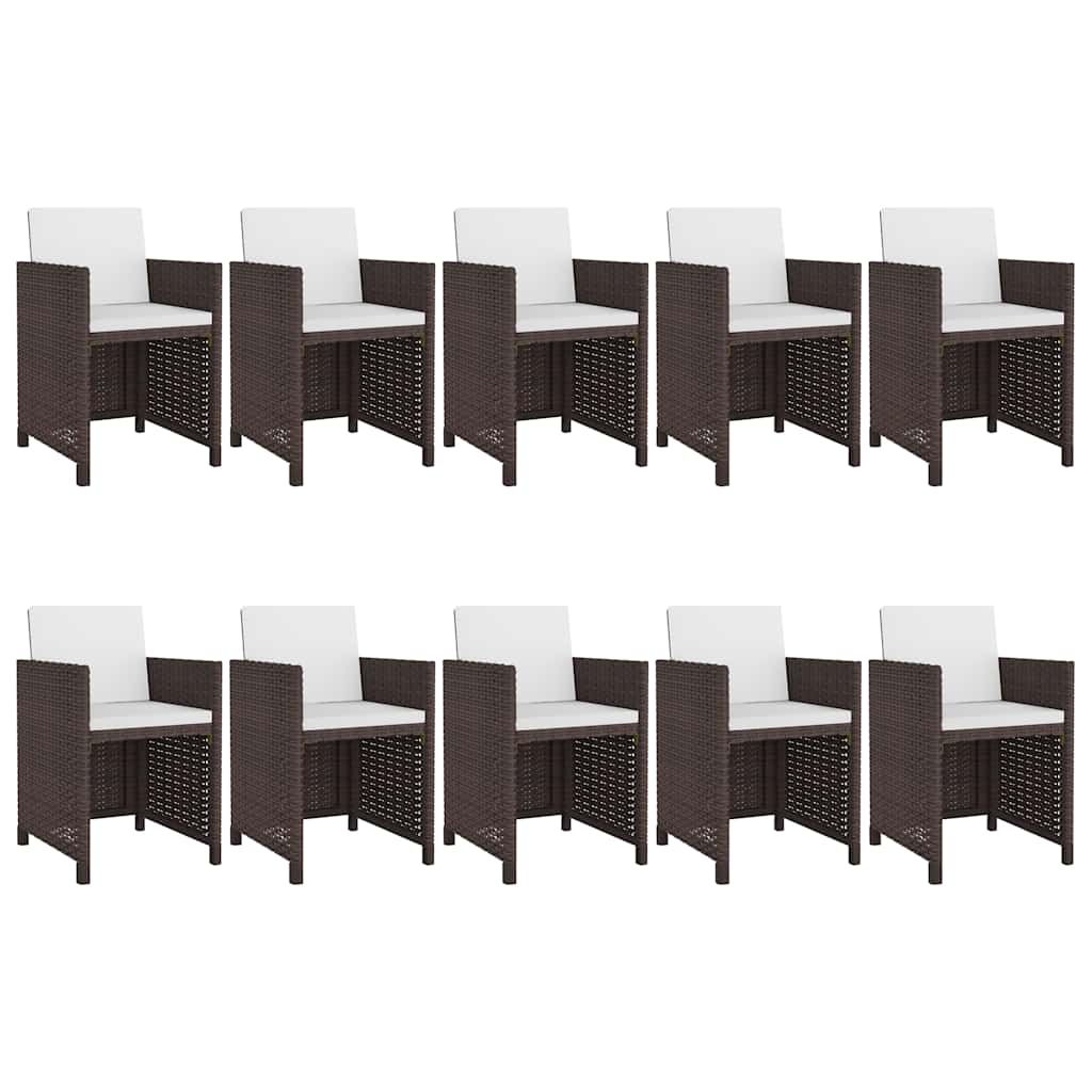 Set da Pranzo da Giardino 11 pz con Cuscini Polyrattan Marrone