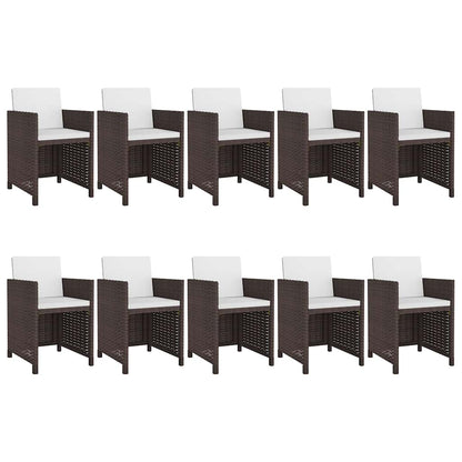 Set da Pranzo da Giardino 11 pz con Cuscini Polyrattan Marrone
