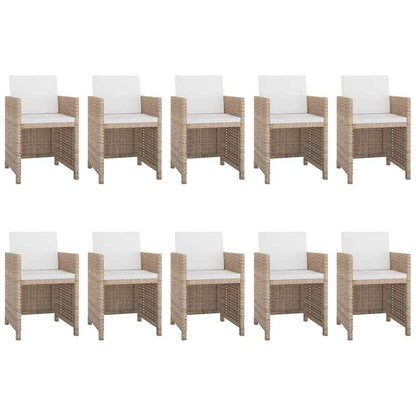 Set da Pranzo da Giardino 11 pz con Cuscini in Polyrattan Beige
