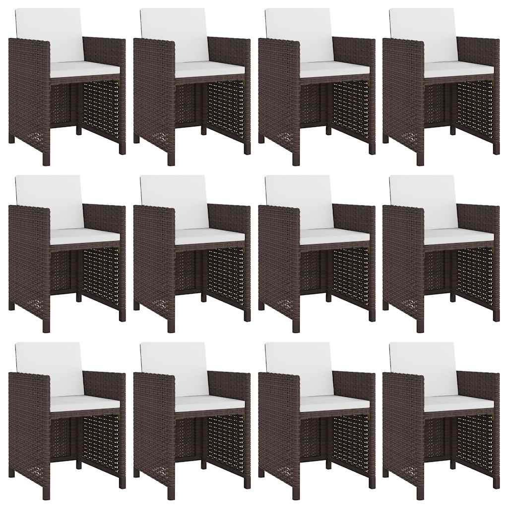 Set da Pranzo da Giardino 13 pz con Cuscini Polyrattan Marrone