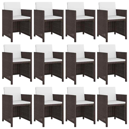 Set da Pranzo da Giardino 13 pz con Cuscini Polyrattan Marrone
