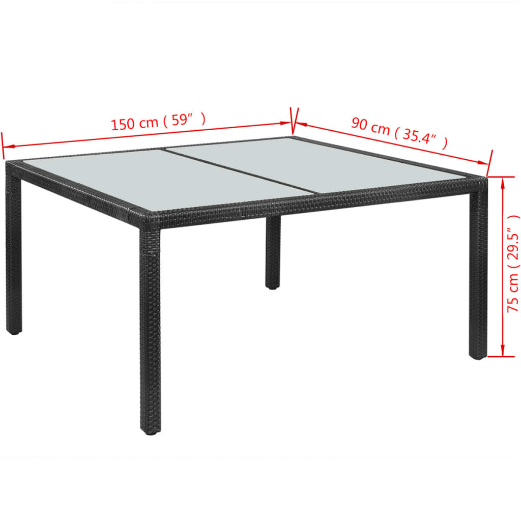 Tavolo da Giardino Nero 150x90x75 cm in Polyrattan
