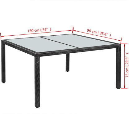 Tavolo da Giardino Nero 150x90x75 cm in Polyrattan