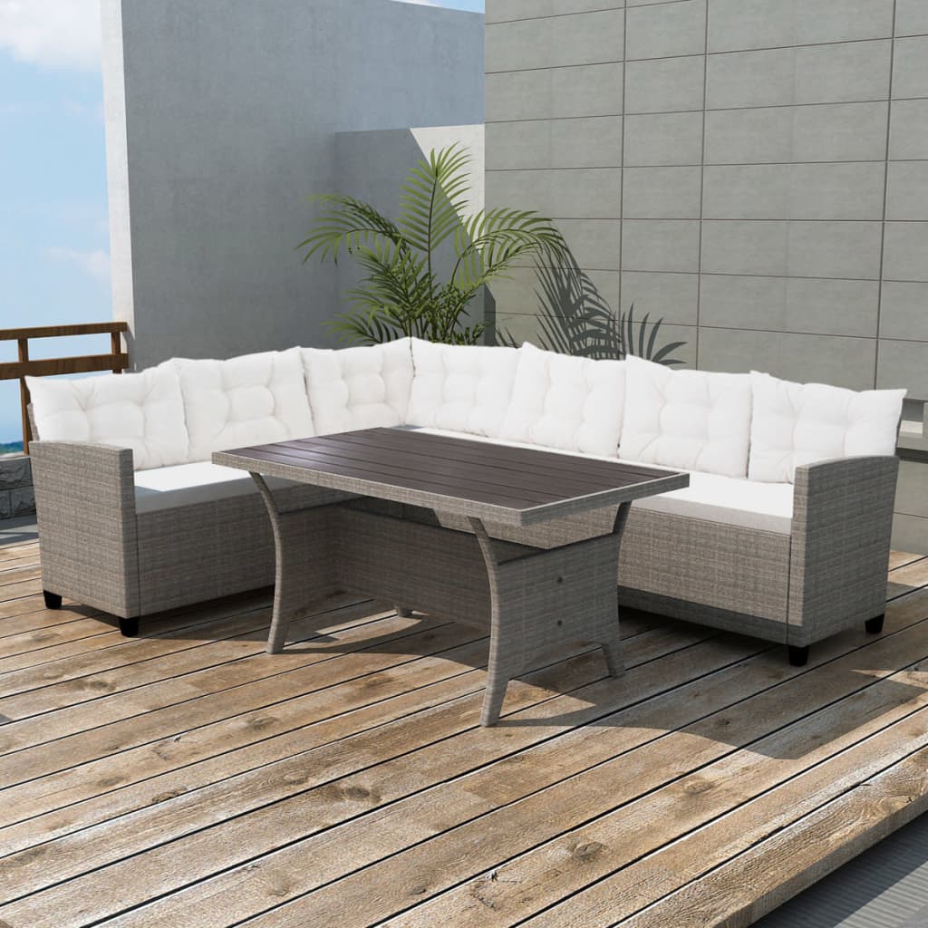 Set Divani da Giardino 3 pz con Cuscini in Polyrattan Grigio
