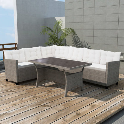 Set Divani da Giardino 3 pz con Cuscini in Polyrattan Grigio