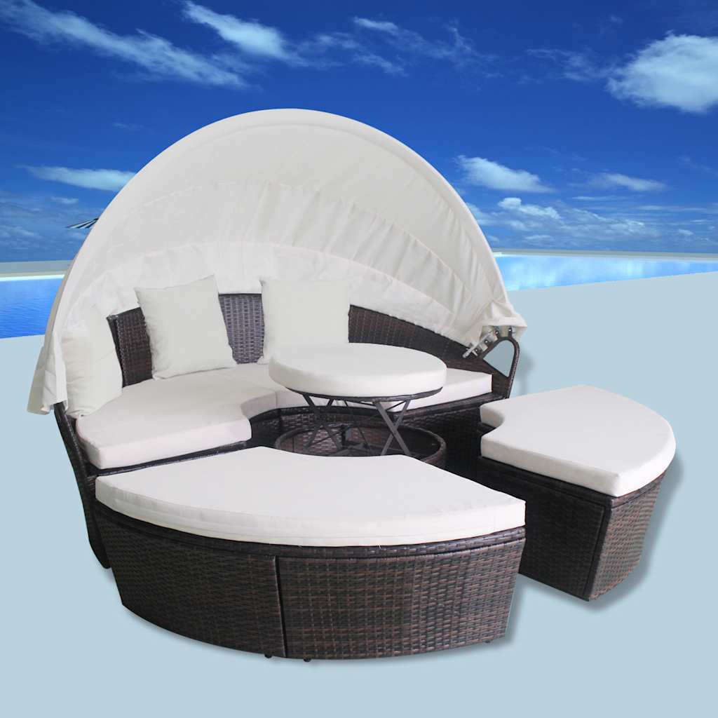Letti da giardino con cuscino Marrone Poly Rattan