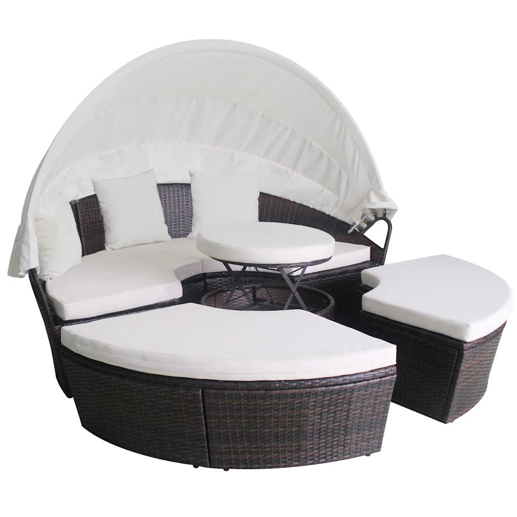 Letti da giardino con cuscino Marrone Poly Rattan