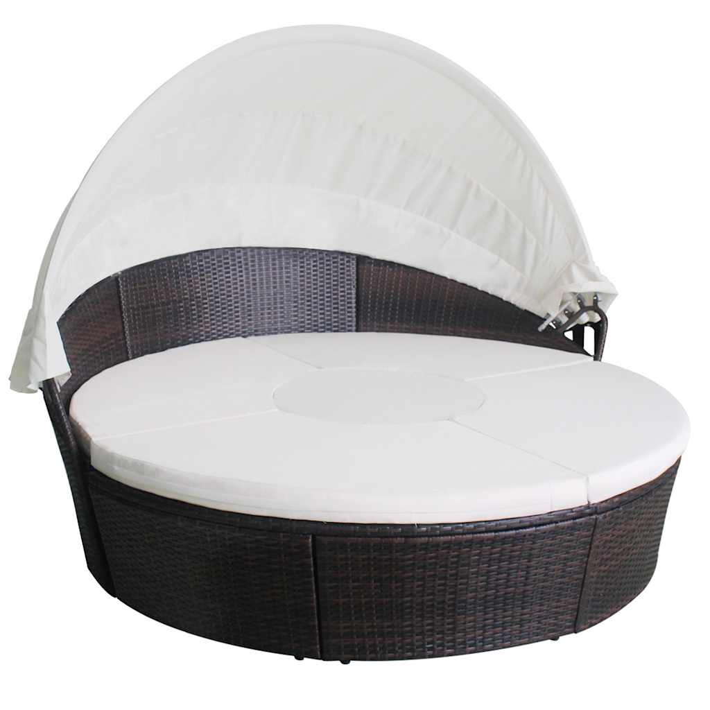 Letti da giardino con cuscino Marrone Poly Rattan