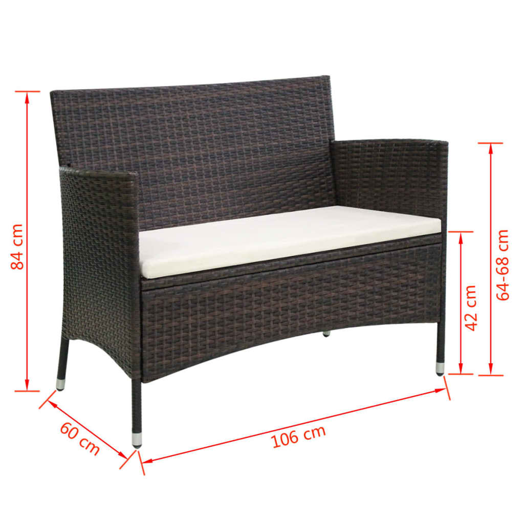 Panchina da Giardino 106 cm in Polyrattan Marrone