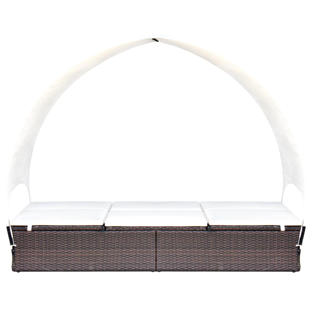 Lettino Prendisole Doppio con Baldacchino in Polyrattan Marrone