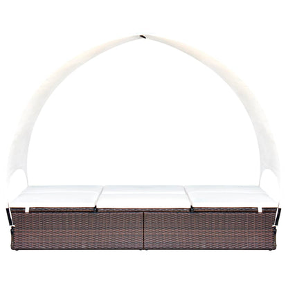Lettino Prendisole Doppio con Baldacchino in Polyrattan Marrone
