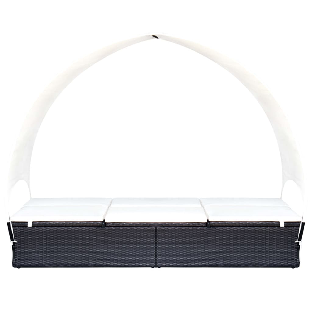 Lettino Prendisole Doppio con Baldacchino in Polyrattan Nero