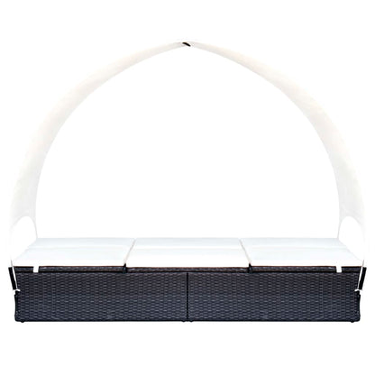 Lettino Prendisole Doppio con Baldacchino in Polyrattan Nero