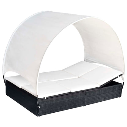 Lettino Prendisole Doppio con Baldacchino in Polyrattan Nero