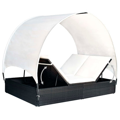 Lettino Prendisole Doppio con Baldacchino in Polyrattan Nero
