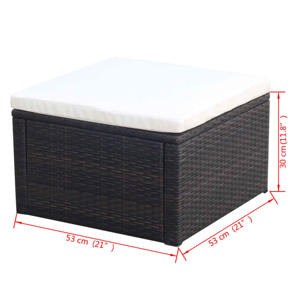 Poggiapiedi Ottomana in Polyrattan 53x53x30 cm Marrone