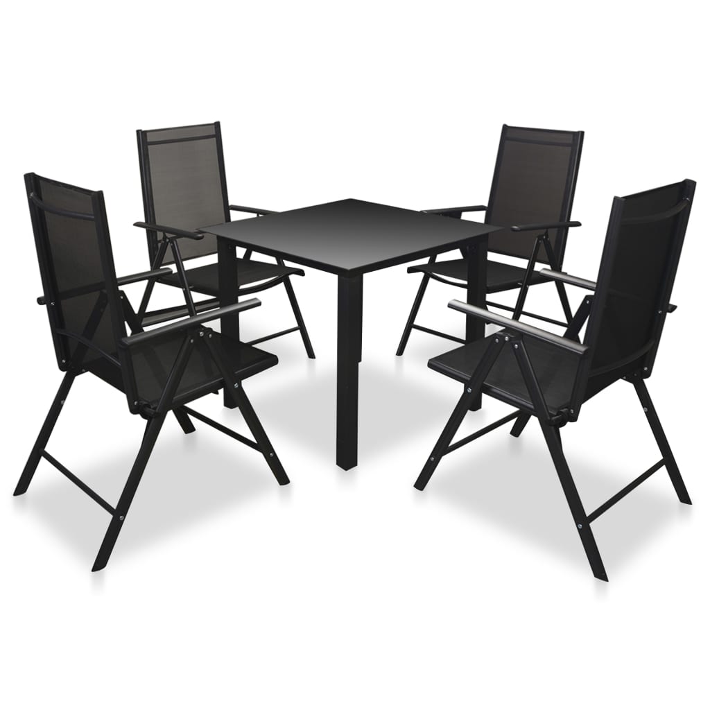 Set da Pranzo da Giardino 5 pz Sedie Pieghevoli Alluminio Nero