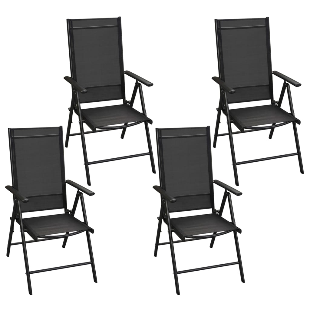 Set da Pranzo da Giardino 5 pz Sedie Pieghevoli Alluminio Nero