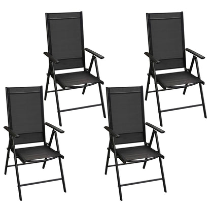 Set da Pranzo da Giardino 5 pz Sedie Pieghevoli Alluminio Nero
