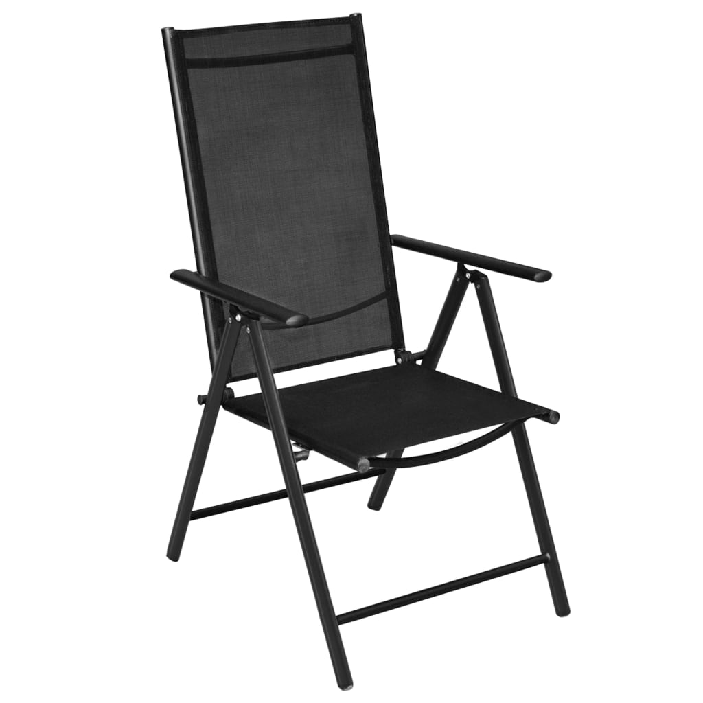 Set da Pranzo da Giardino 5 pz Sedie Pieghevoli Alluminio Nero