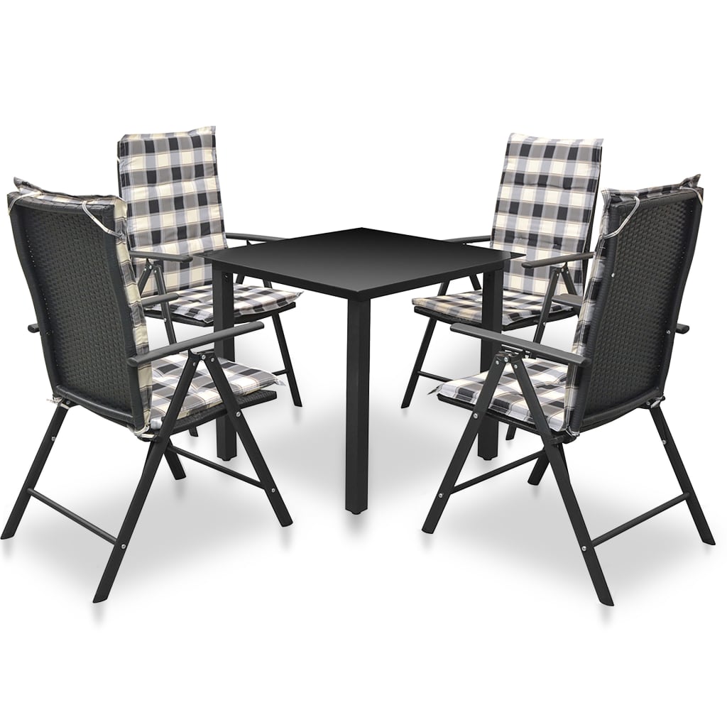 Set da Pranzo da Giardino 5 pz con Cuscini in Alluminio Nero