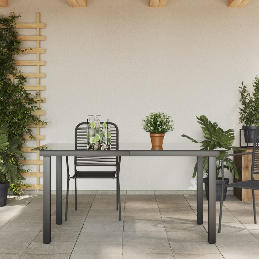 Tavolo da Giardino Nero 150x90x74 cm in Alluminio e Vetro