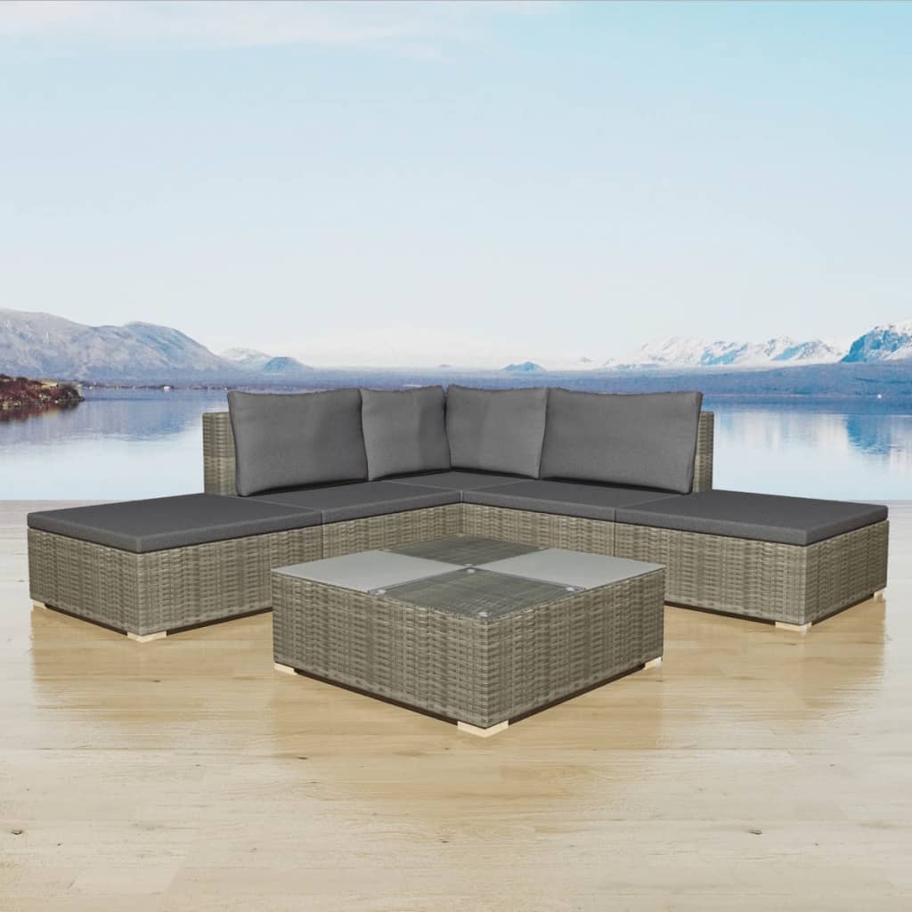 Set Divani da Giardino 6 pz con Cuscini in Polyrattan Grigio