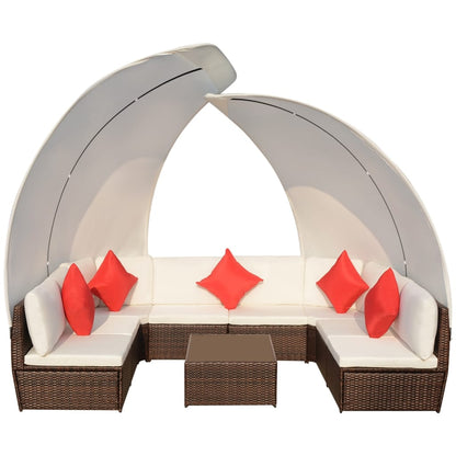 Set Divani da Giardino 9 pz con Tettuccio in Polyrattan Marrone