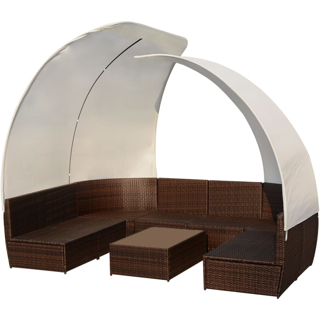 Set Divani da Giardino 9 pz con Tettuccio in Polyrattan Marrone