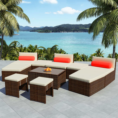 Set Divani da Giardino 10 pz con Cuscini in Polyrattan Marrone