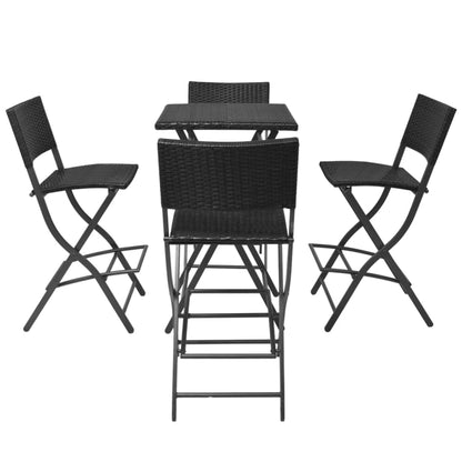 Set da Giardino 5 pz Pieghevole in Acciaio e Polyrattan Nero