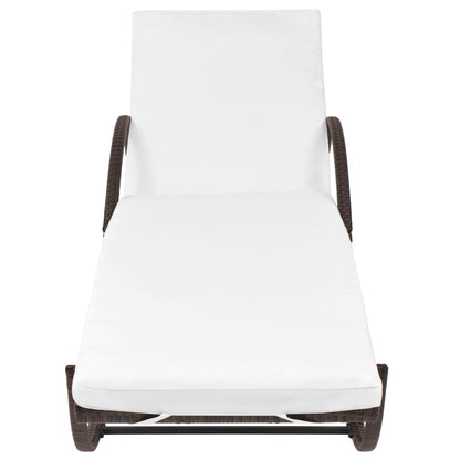 Lettino Prendisole con Cuscino e Tavolo in Polyrattan Marrone