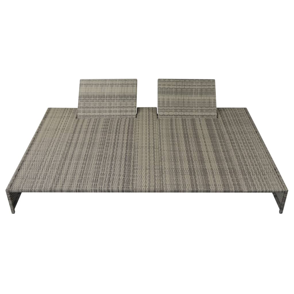Lettino Prendisole Doppio con Cuscino in Polyrattan Grigio
