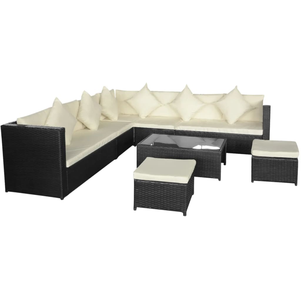 Set Divani da Giardino 8 pz con Cuscini in Polyrattan Nero