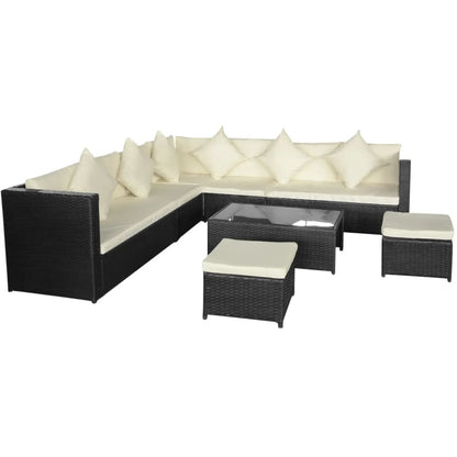 Set Divani da Giardino 8 pz con Cuscini in Polyrattan Nero