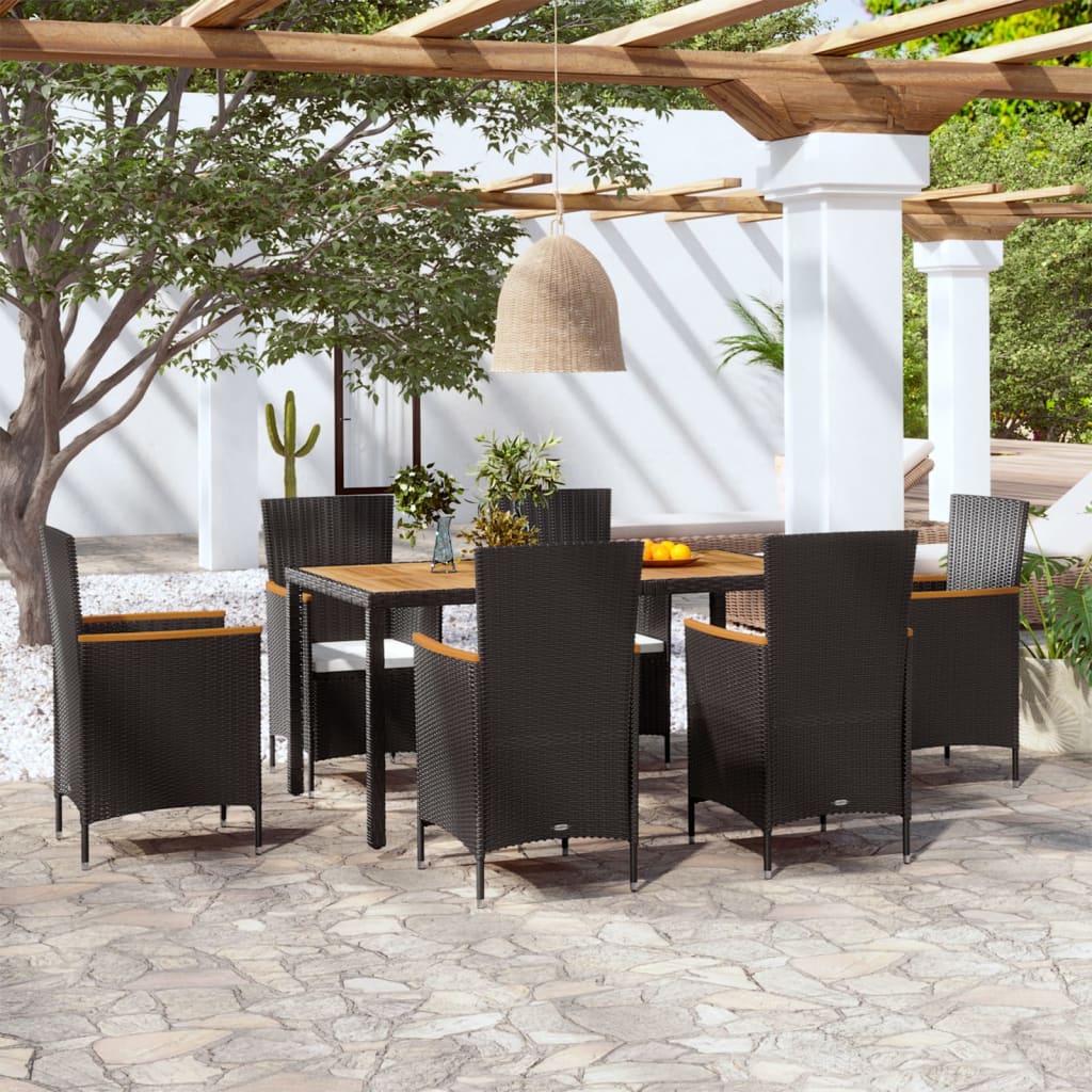 Set da Pranzo da Giardino 7 pz con Cuscini in Polyrattan
