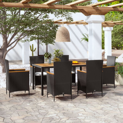 Set da Pranzo da Giardino 7 pz con Cuscini in Polyrattan