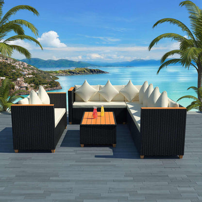 Set Divani da Giardino 5 pz con Cuscini in Polyrattan Nero