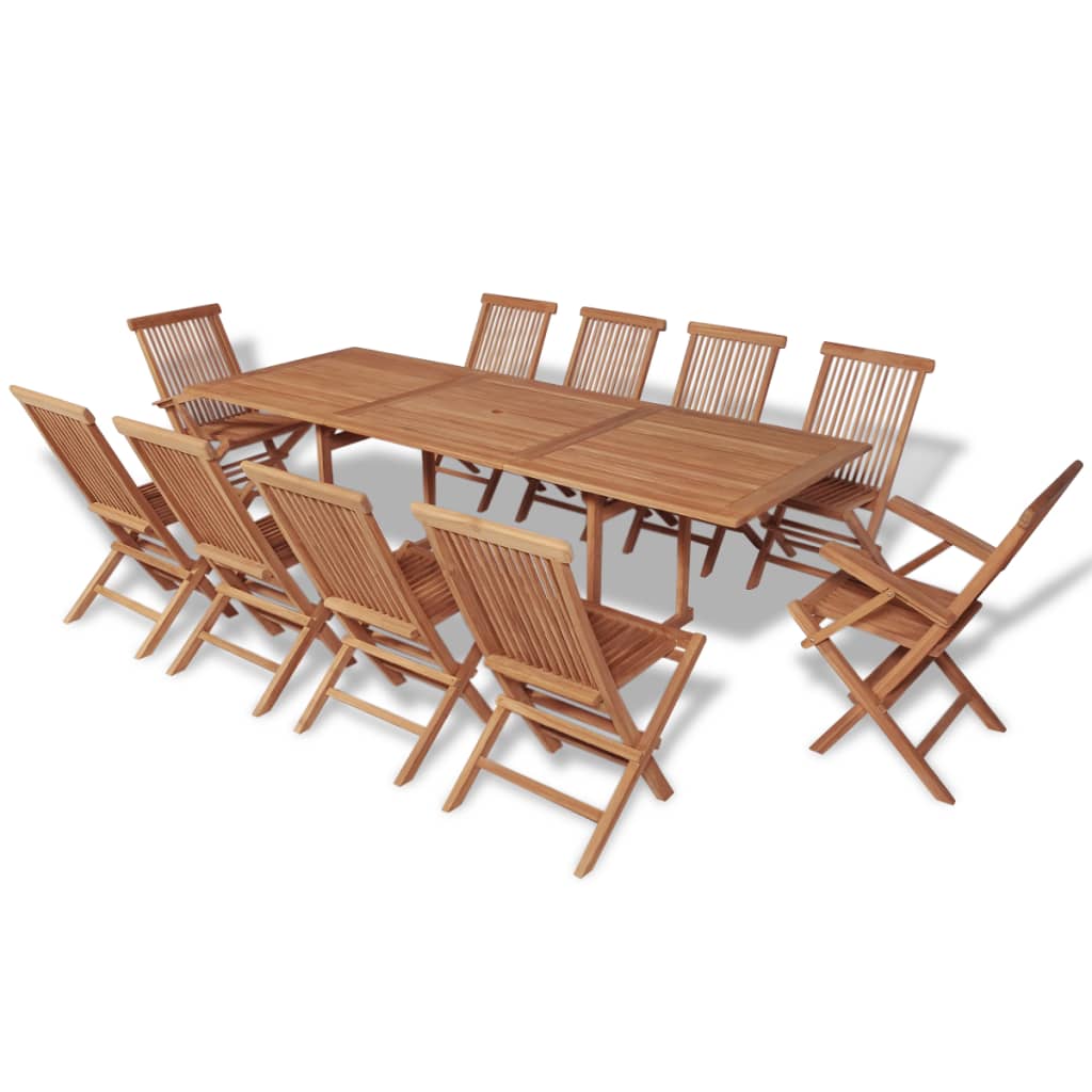 Set da Pranzo Giardino 11 pz Sedie Pieghevoli Massello di Teak