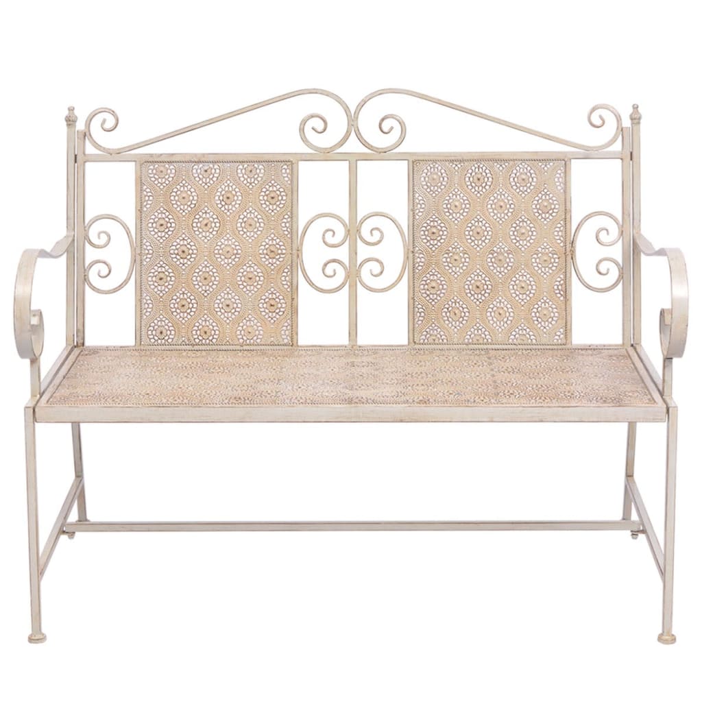 Panchina da Giardino 115 cm in Acciaio Bianco Vintage
