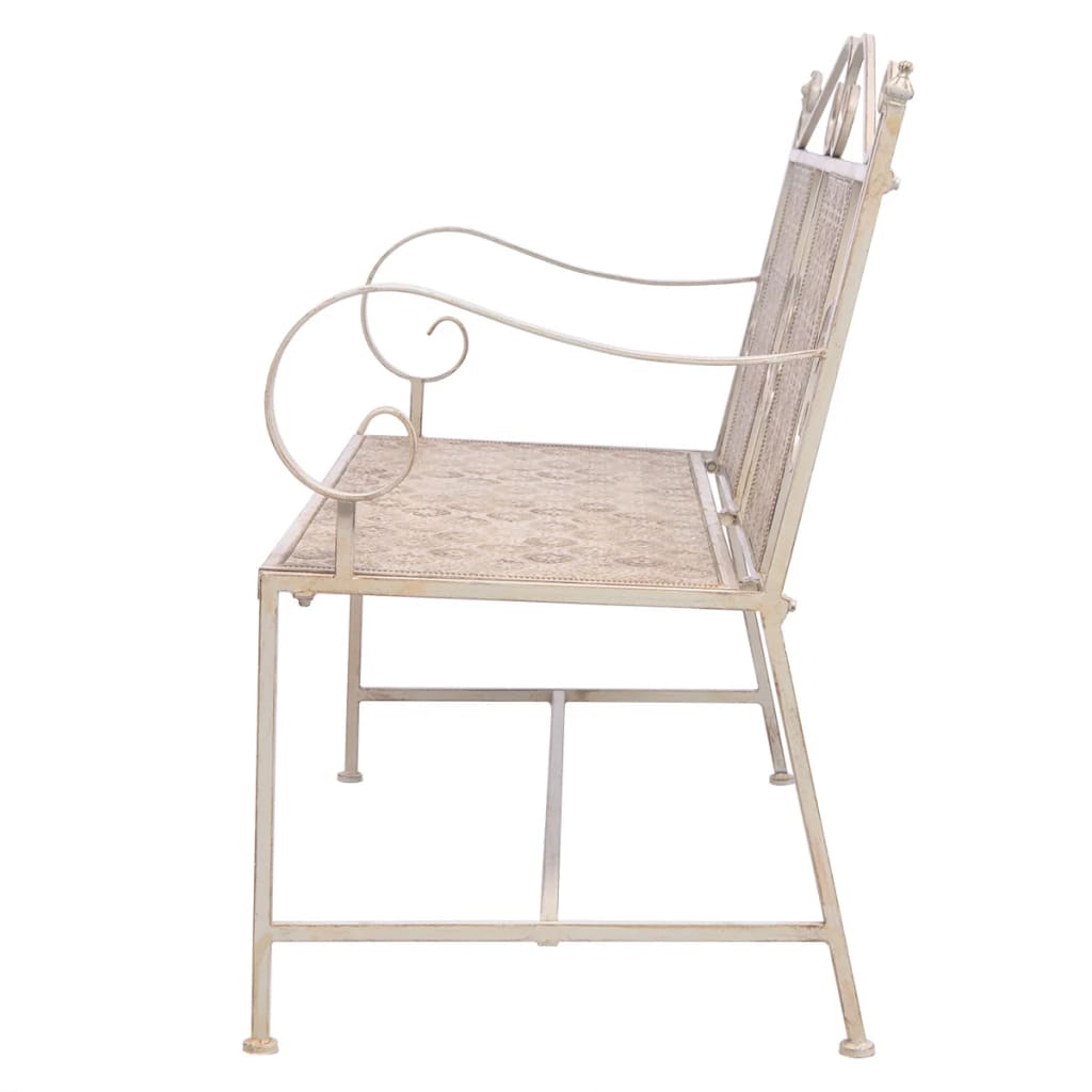 Panchina da Giardino 115 cm in Acciaio Bianco Vintage
