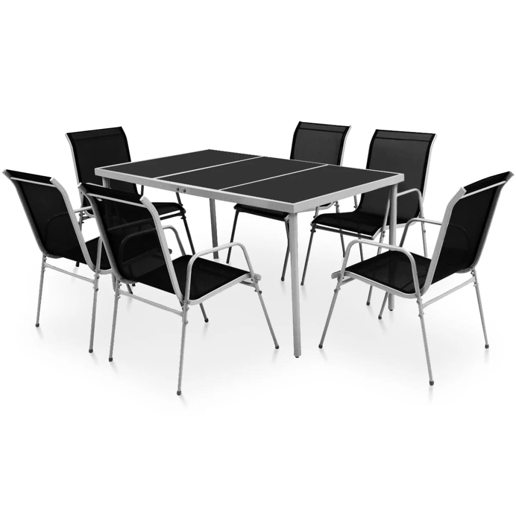 Set da Pranzo da Giardino 7 pz in Acciaio Nero