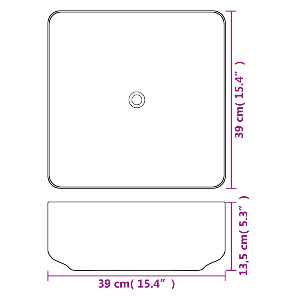 Lavandino Quadrato in Ceramica Bianca 39x39x13,5 cm