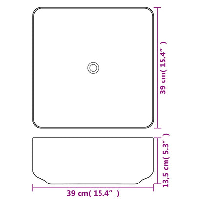 Lavandino Quadrato in Ceramica Bianca 39x39x13,5 cm