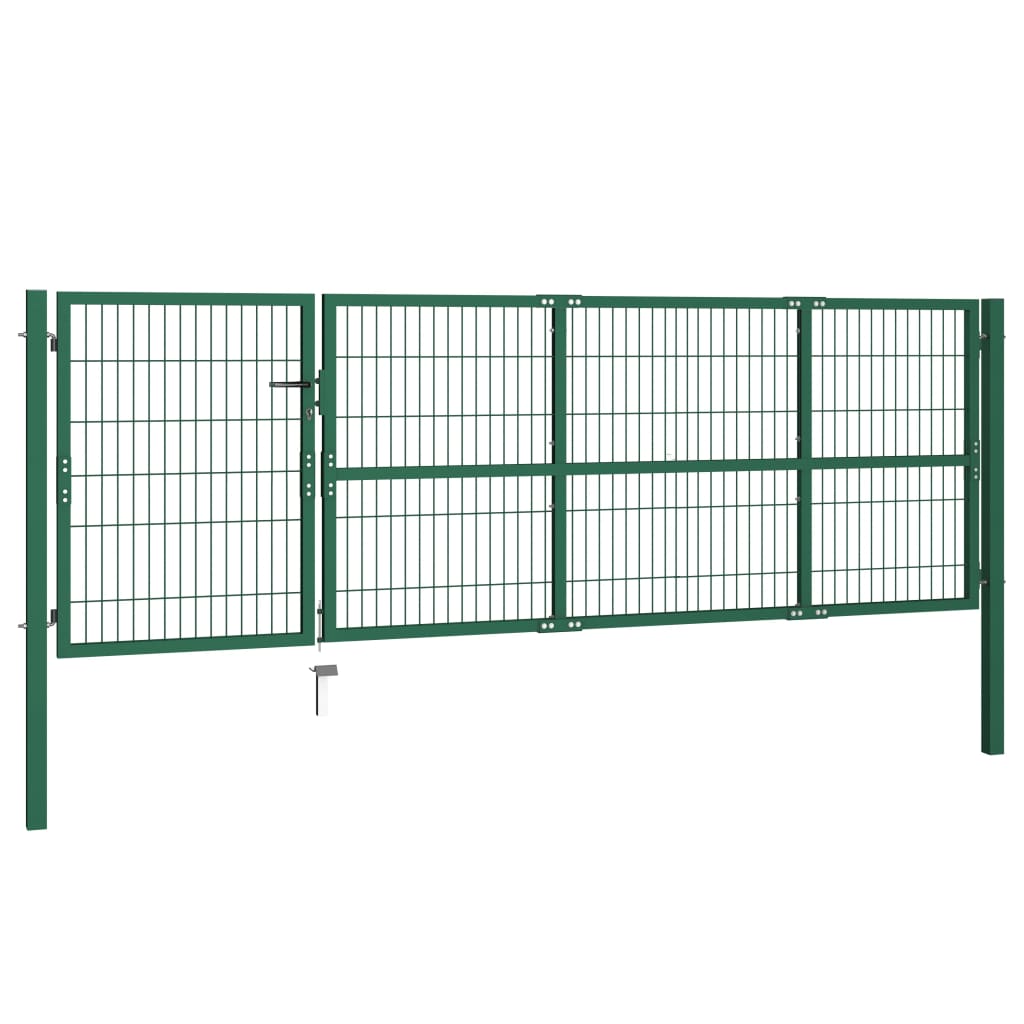 Cancello di Recinzione con Paletti 350x100 cm in Acciaio Verde