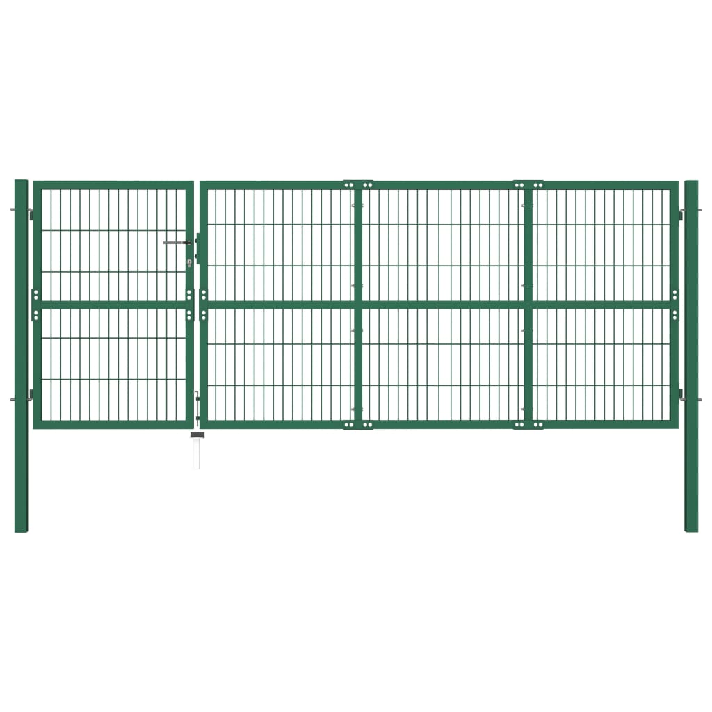 Cancello di Recinzione con Paletti 350x120 cm in Acciaio Verde