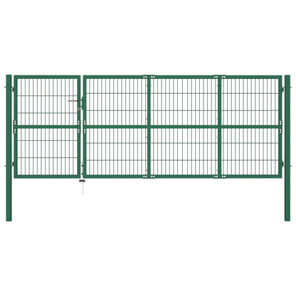 Cancello di Recinzione con Paletti 350x120 cm in Acciaio Verde