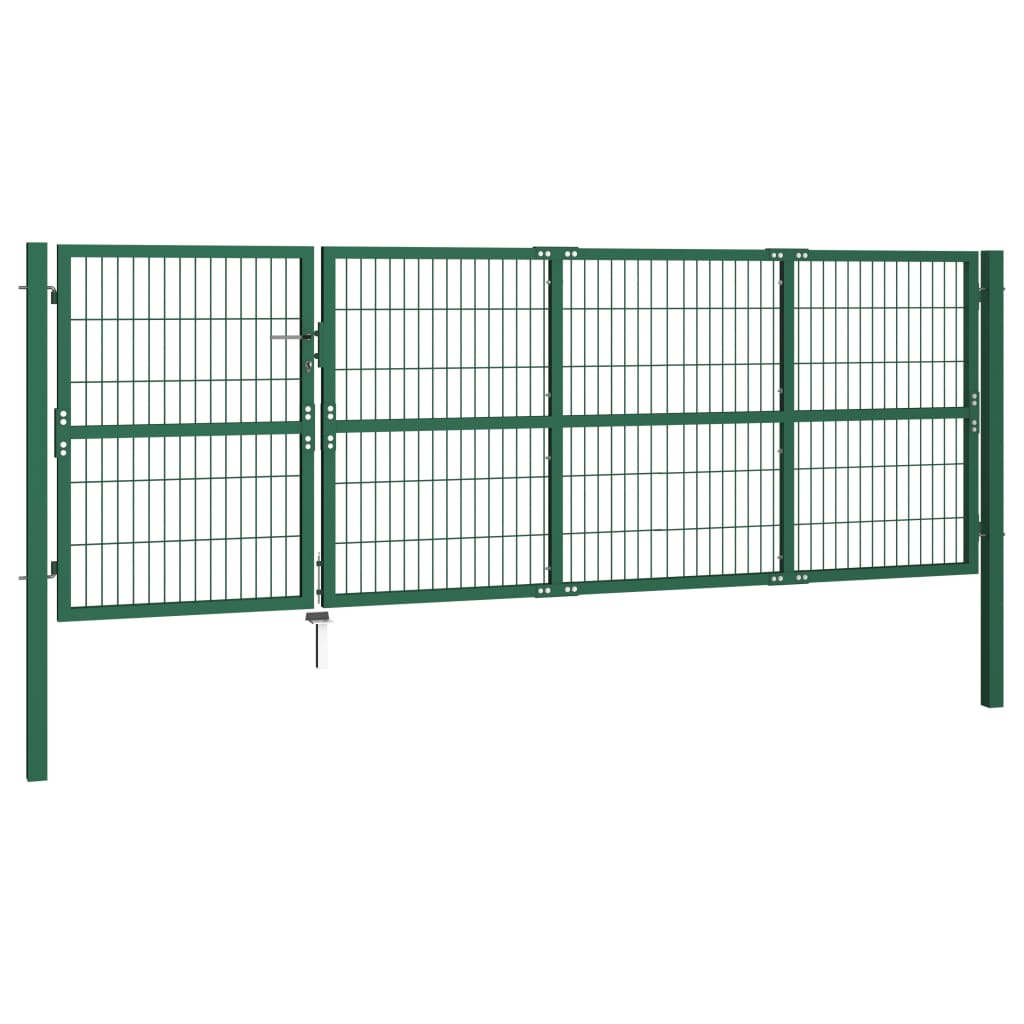 Cancello di Recinzione con Paletti 350x120 cm in Acciaio Verde