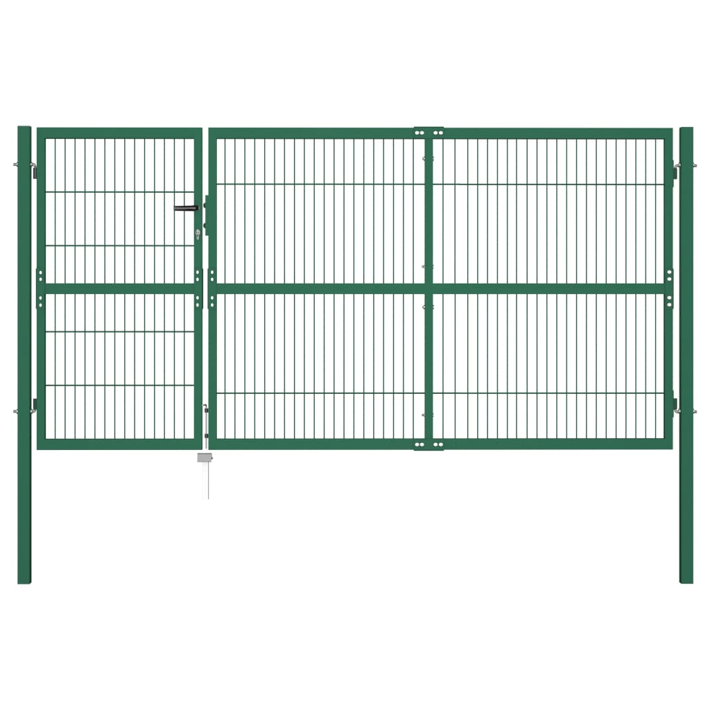 Cancello di Recinzione con Paletti 350x140 cm in Acciaio Verde